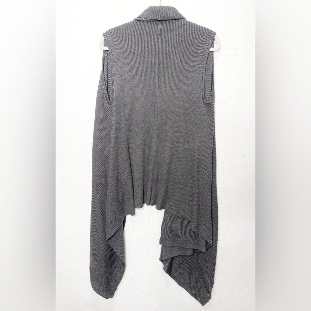 Garnet Hill Long Ribbed Grey Tencel Merino Wool Long Sleeveless Cardigan Vest S - Picture 3 of 6